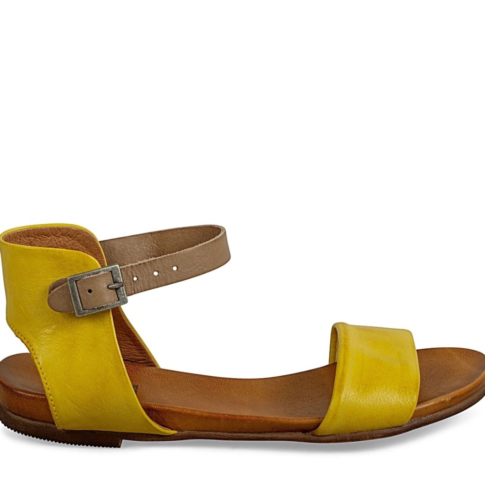 Yellow Leather Ankle Strap Sandals